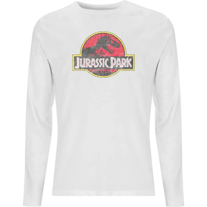 Jurassic Park Logo Vintage Men's Long Sleeve T-Shirt - White - S