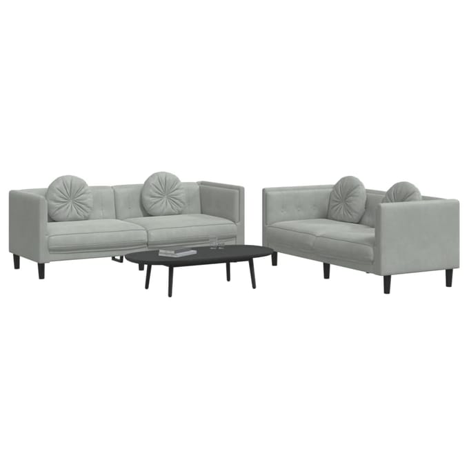 vidaXL - 2-delige - Loungeset - met - kussens - fluweel - lichtgrijs