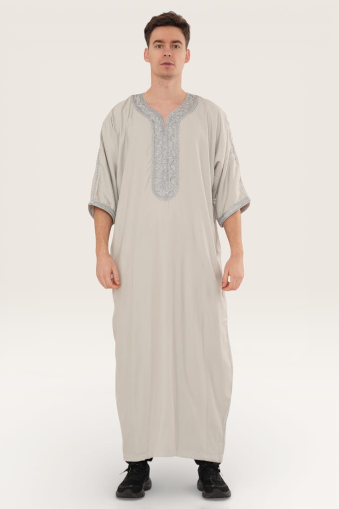 Heren grijze Marokkaanse Thobe gewaad Eid Djellaba Gandoura Jubba LFS-HM65