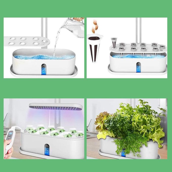 10 Potten Hydroponisch Kweeksysteem, Binnen Kruidentuin Kit met Groeilamp, Slimme Tuin voor Thuis EU Plug gray