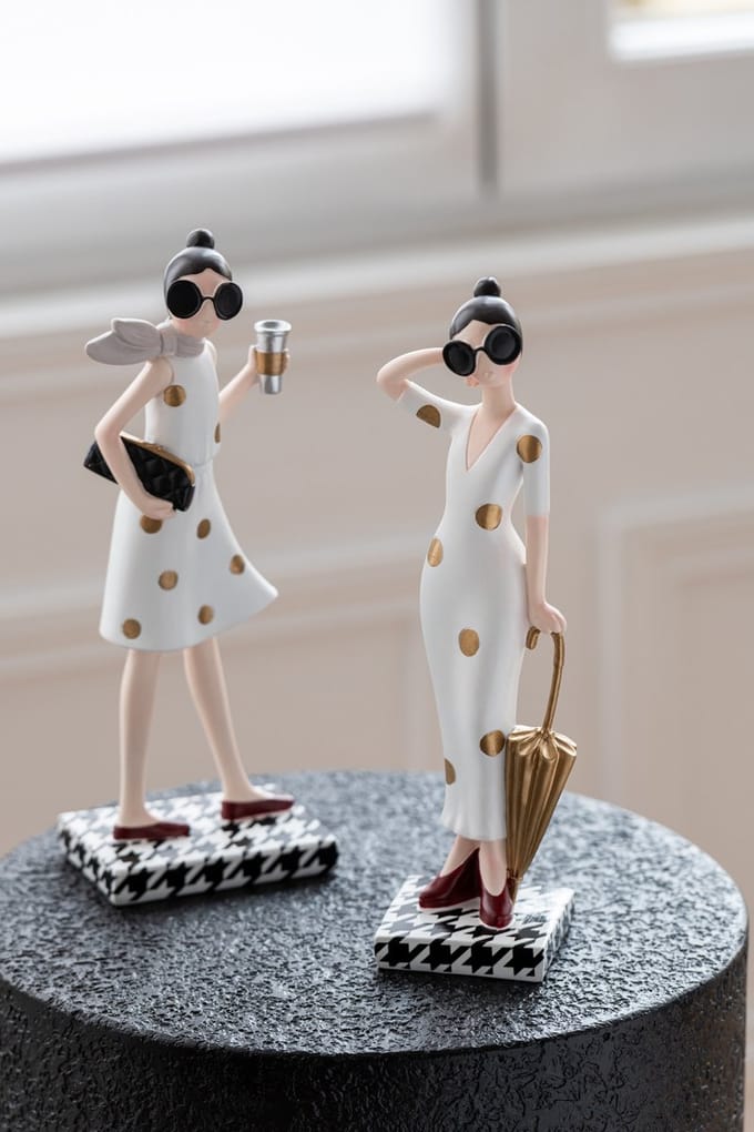 J-Line figuur Dame Pied-De-Poule - polyresin - mix - 2 stuks