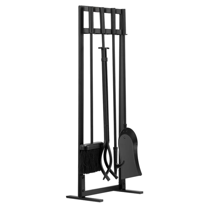 Ensemble d'outils pour cheminée, Ensemble d'outils pour feu 5 pièces et support avec support à cadre carré, Pince, Pelle à cendres, Brosse, Tire-feu, Cheminée en acier forgé