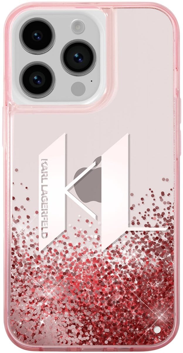Karl Lagerfeld, Hoesje geschikt voor iPhone 14 Pro Max - Glitter KL met Zwevende Glitters, Roze