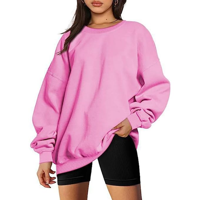 Dames en Heren Ronde hals Pullover Sweatshirt Effen Kleur Oversized Losse Casual Fleece Sweatshirt M roze
