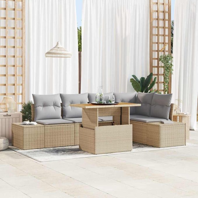 vidaXL - Tuinbank - Set - 6 - st - Beige - poly - rattan