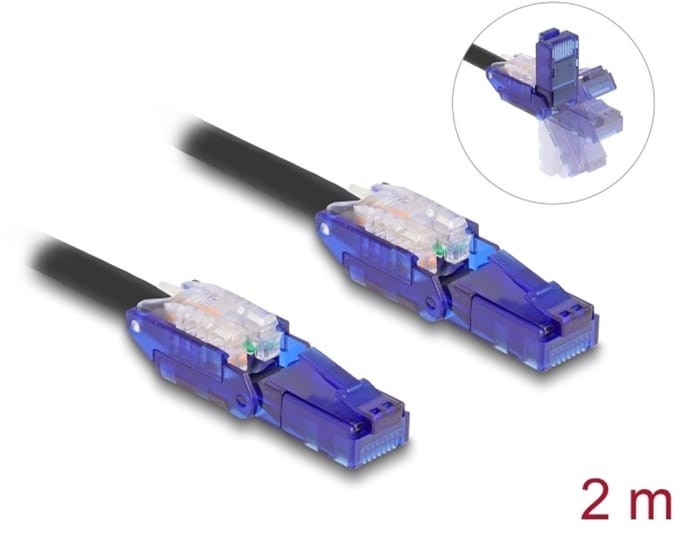Delock RJ45 Network Cable Cat.6 UTP with 180° angled plugs black 2 m