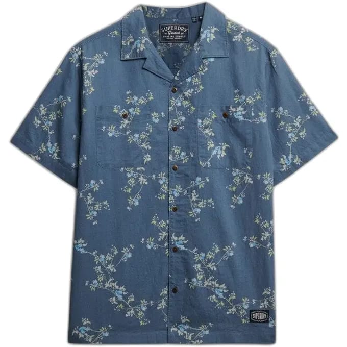 Superdry Printed Beach Overhemd Met Korte Mouwen Blauw XL Man