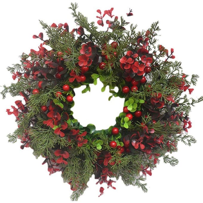 Kerstkrans Kunstmatige Rode Bessen Eucalyptus Krans Kerstversiering Woonkamer Muur black