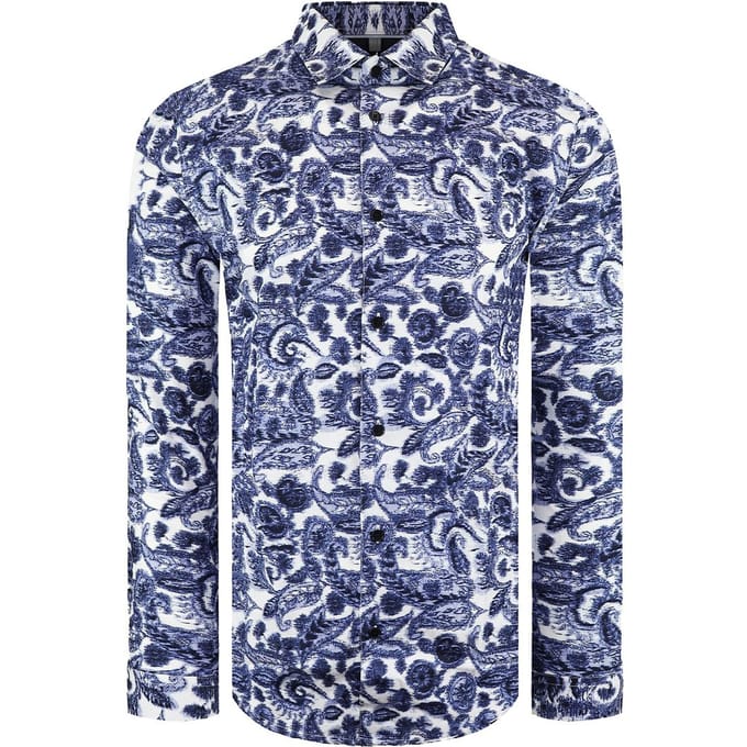 Ted Baker Uldale Heren Wit/Blauw Peterselie Overhemd