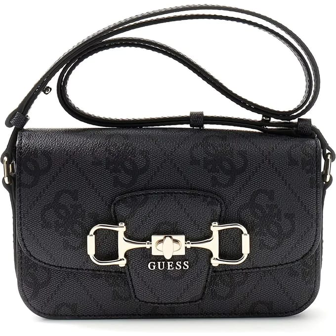GUESS schoudertas Janie Logo Convertible Xbody Flap Coal Logo donkergrijs