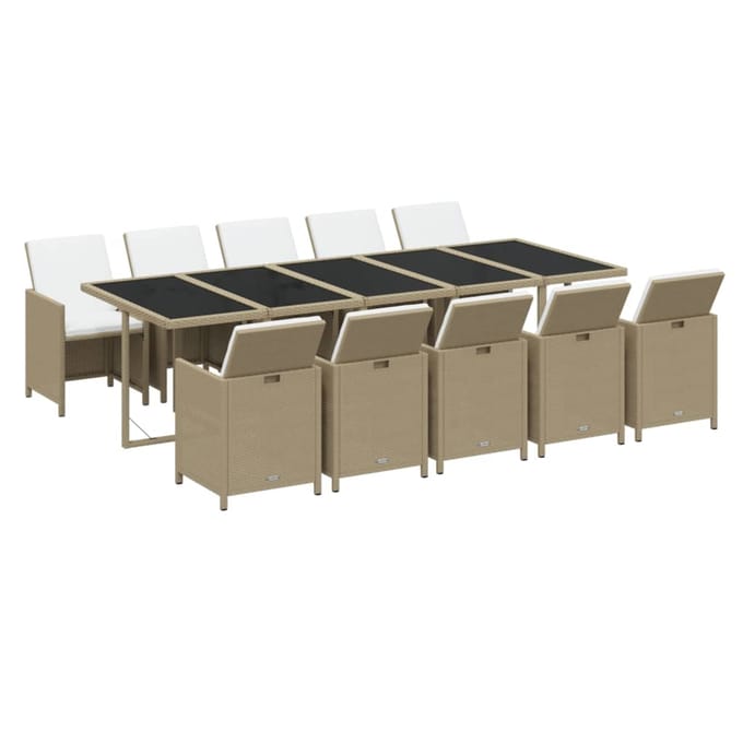 vidaXL - 11-delige - Tuinset - met - kussens - poly - rattan - beige
