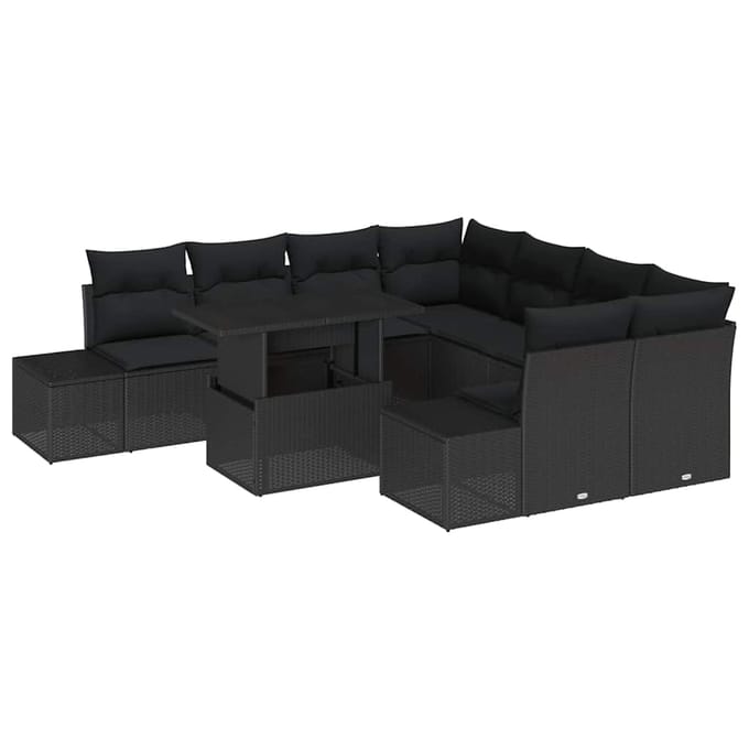 vidaXL - Tuinbank - Set - 9 - st - Zwart - poly - rattan