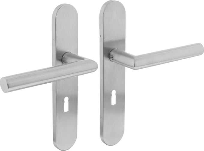 Intersteel Deurkruk Hoek 90° op op schild sleutelgat 56 mm rvs geborsteld