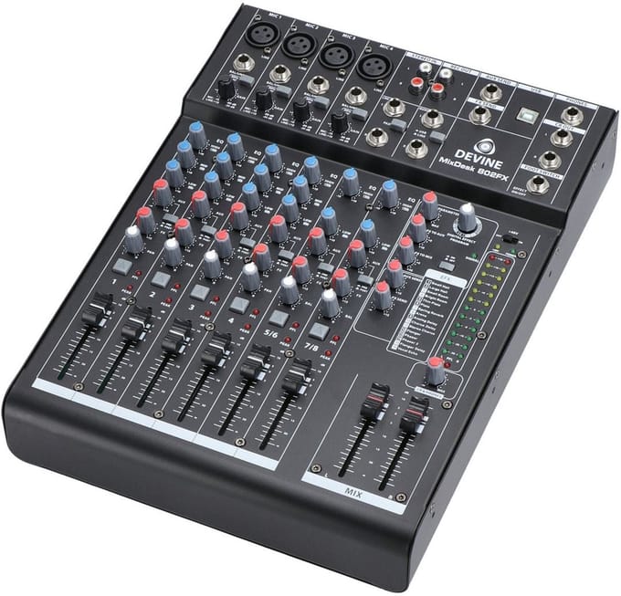 Analoge mixer 8-kanaals - Met interne FX - Devine MixDesk 802FX - Multikleur