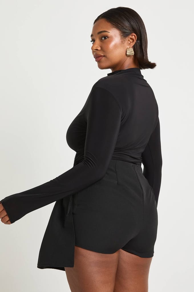 boohoo Dames Plus geweven geplooide wikkel skort | Black | Maat: 20