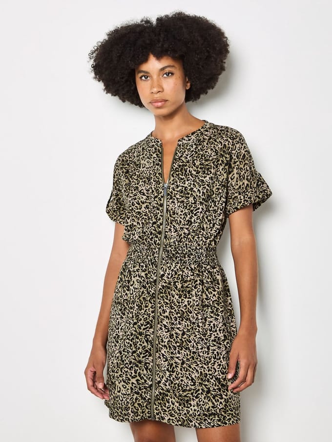 Mini-jurk met ritssluiting en luipaardprint