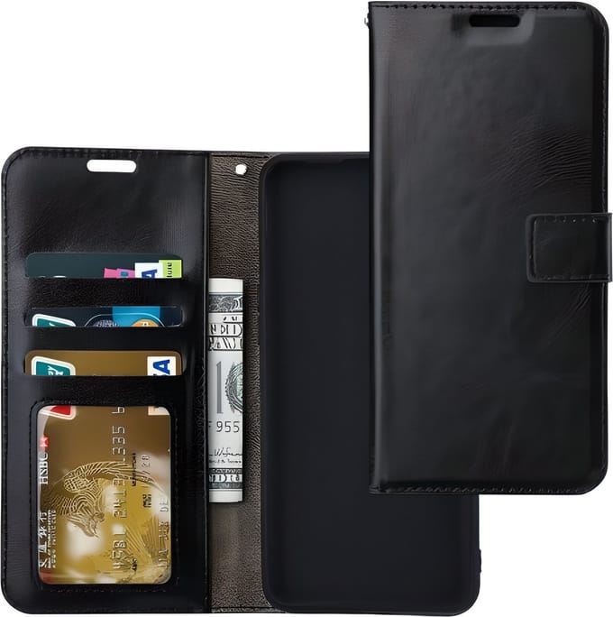 Bookcase Geschikt voor: iPhone 17E / 16E - Zwart - portemonnee hoesje - Book Cover