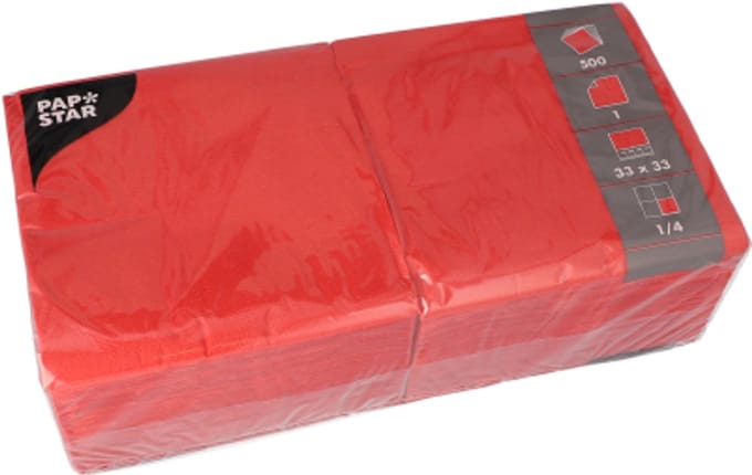 500 Servetten, 1-laags 1/4 vouw 33 cm x 33 cm rood
