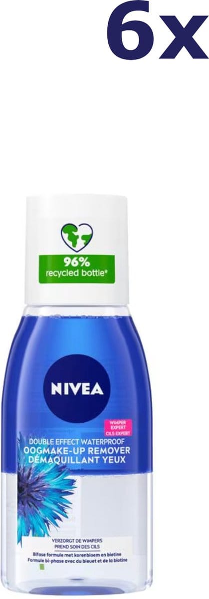 NIVEA - Double Effect - Waterproof - Oogmake-up Remover - Korenbloem - 6x 125 ml - Voordeelverpakking