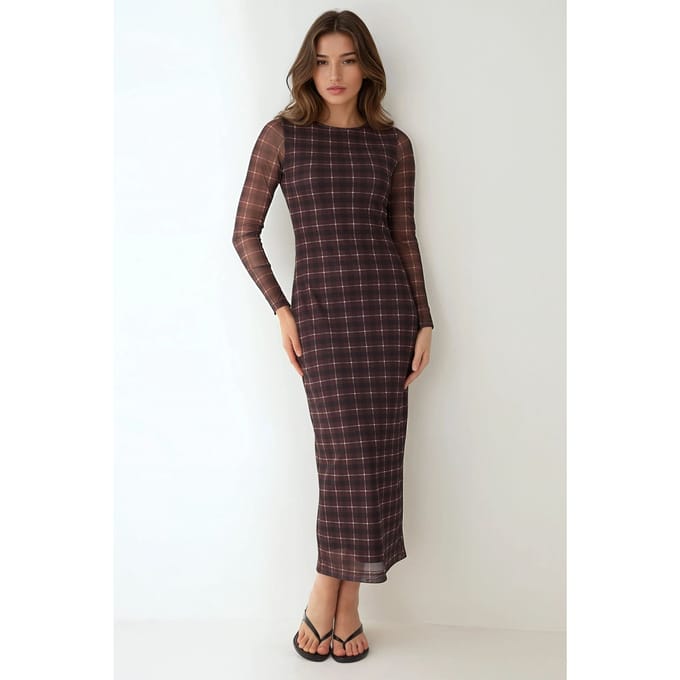 Geblokte Bodycon Midi-jurk