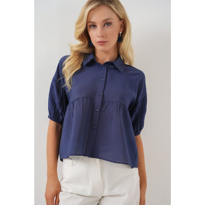 Losse Cropped Overhemd met Kraag