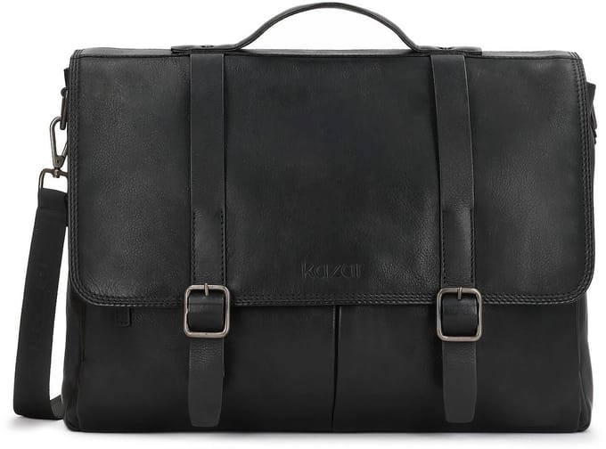 Black business style leather briefcase with laptop compartment