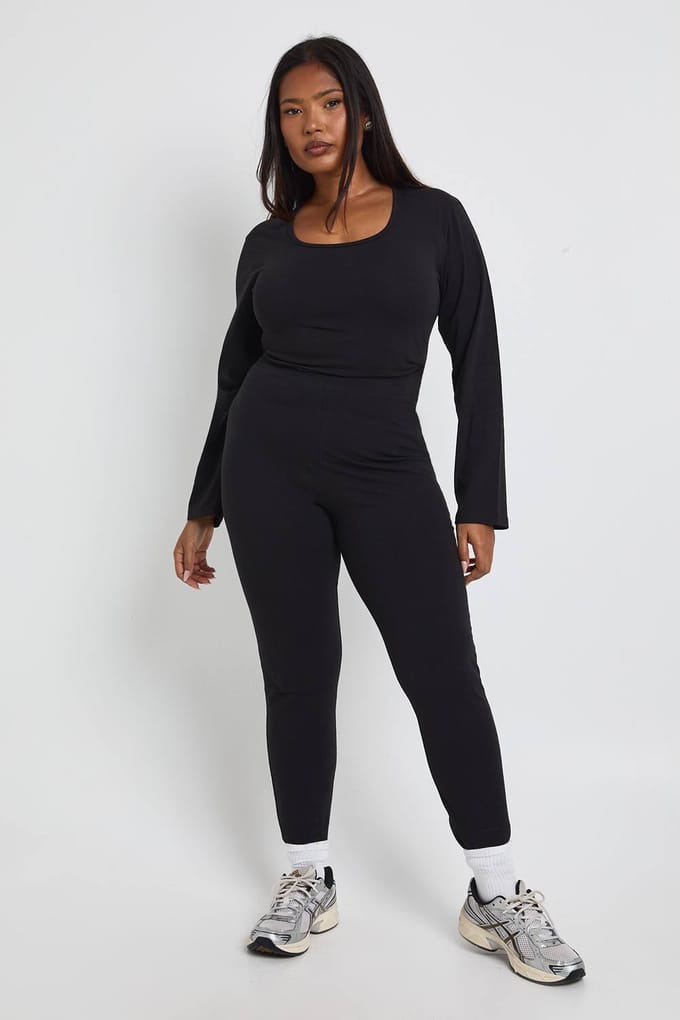 boohoo Dames Plus-legging met hoge taille | Zwart | Maat: 44