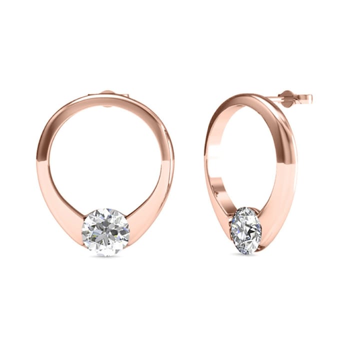 Mini Ring Oorbellen - Roségoud en Kristal