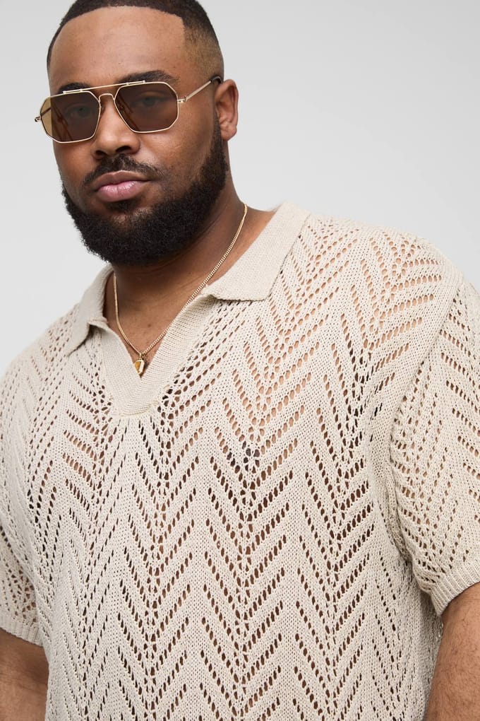 Plus Boxy Oversized Knit Polo T-Shirt | Taupe | Size 3XL