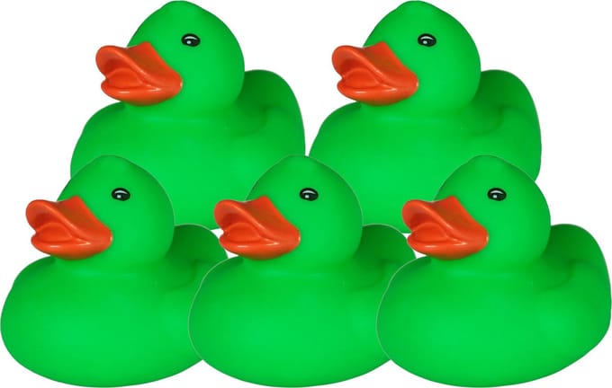 Rubber badeendje - 5x - Classic groen - badkamer fun artikelen - size 5 cm - kunststof - speelgoed eendjes