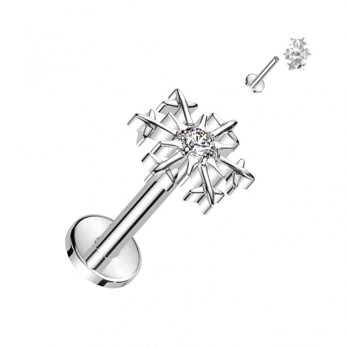Piercing titanium snowflake 1.2x6 - zilver - LMPiercings