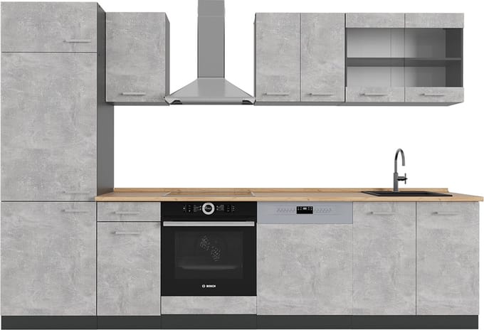Vicco R-Line Complete keukeneenheid – 300 cm, WB Eik Beton/antraciet