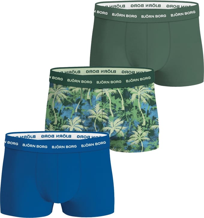 Björn Borg Cotton Stretch trunks - heren boxers korte pijp (3-pack) - groen - print - blauw