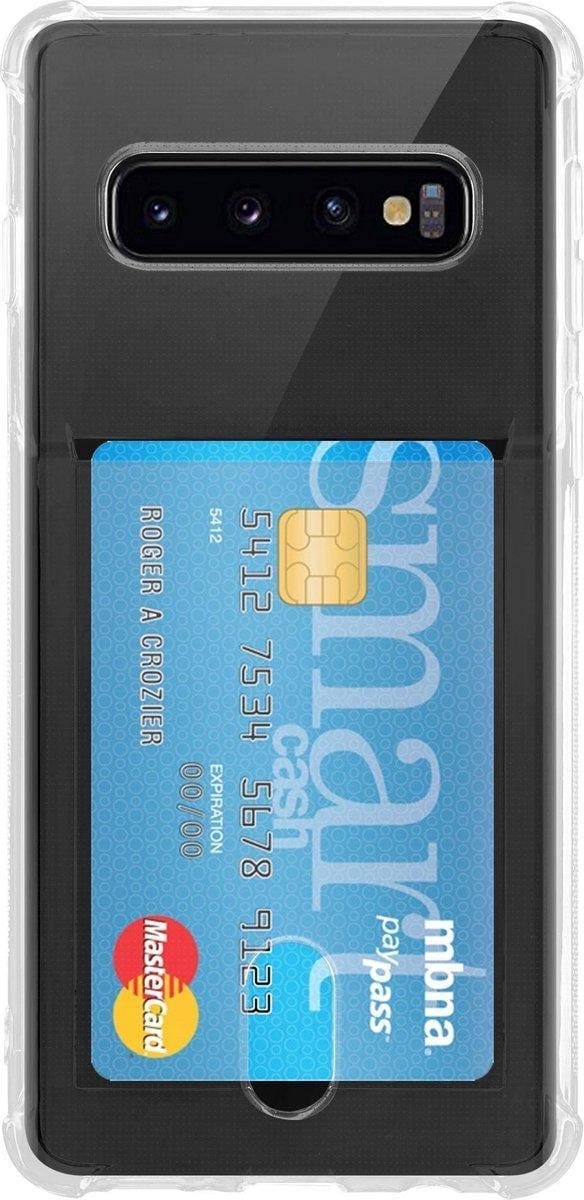 Geschikt voor Samsung Galaxy S10 Card Backcover | Transparant | Soft TPU | Shockproof | Pasjeshouder | Wallet