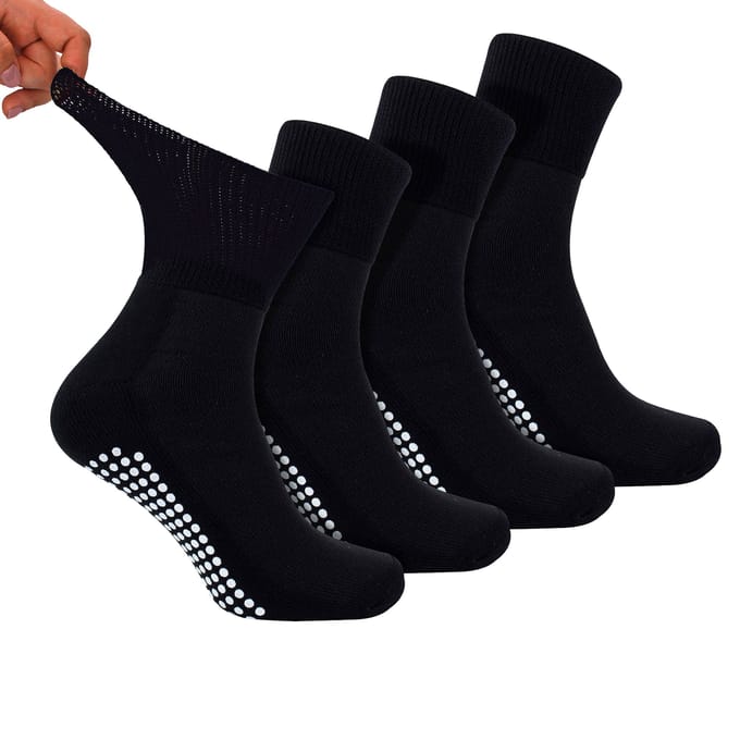 4-Pack Korte Bamboe Diabetessokken met Grips voor Heren en Dames