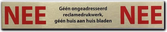 NEE NEE sticker brievenbus - Brievenbussticker nee nee RVS - 150 mm x 25 mm x 1 mm.