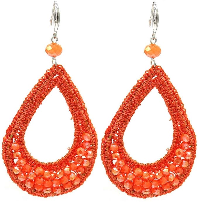 Oorbellen Druppel - Glaskralen - 9x4,5 cm - Oranje