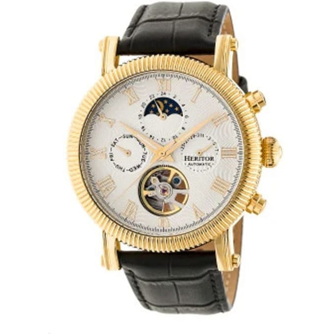 Heritor Automatic Winston Semi-Skelet leren band horloge - Goud/Wit