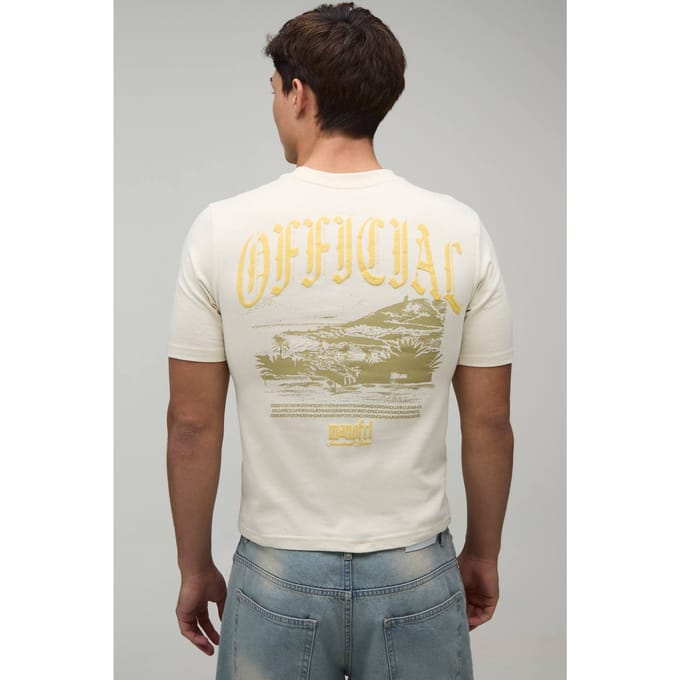 Gekrompen Muscle Moto Puff Print T-shirt | Stone | Size Medium