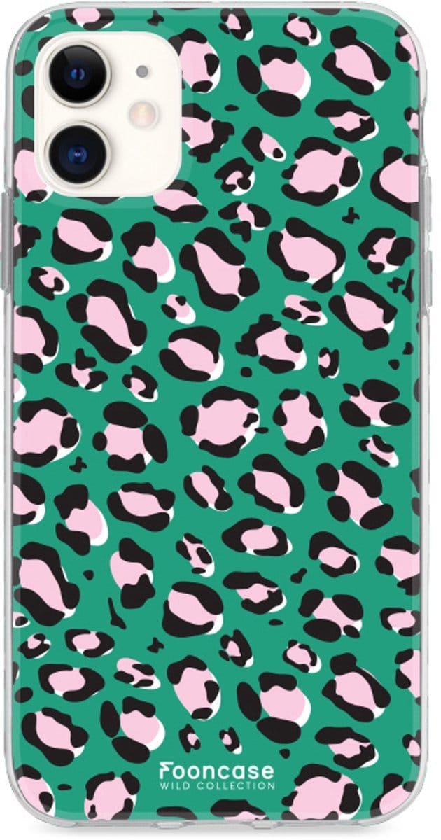 Fooncase Hoesje Geschikt voor iPhone 11 - Shockproof Case - Back Cover / Soft Case - Luipaard / Leopard print / Groen