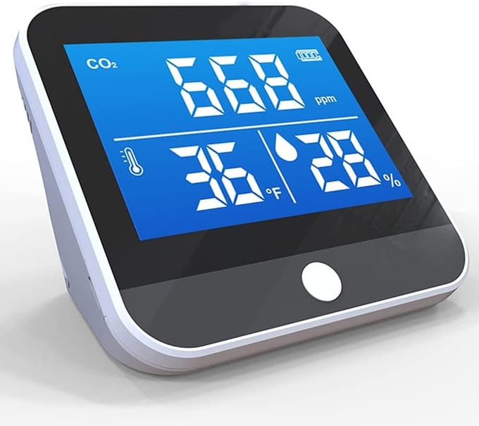 Luchtkwaliteitsanalysator - CO2-meter Vochtigheidsmeter - Binnenlucht Meten - Ingebouwde Batterij - 2000 MAh - Wit