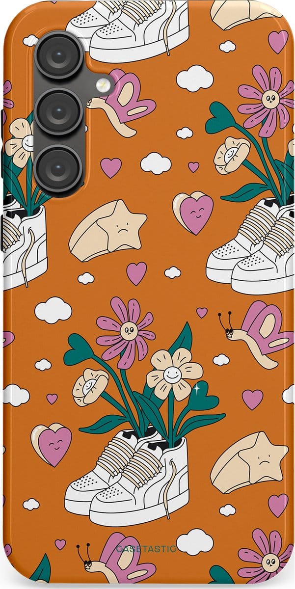 Casetastic hoesje geschikt voor Samsung Galaxy S23 FE - Dubbellaagse bescherming - Hartentuin - Fashion Case - Terracotta Zand Lichtgrijs