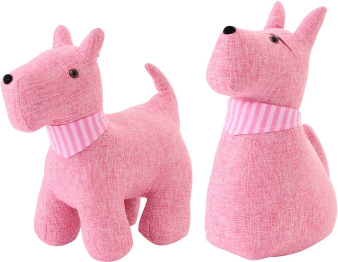 J-Line deurstopper Hond + Sjaal - polyester - roze - small - set van 2