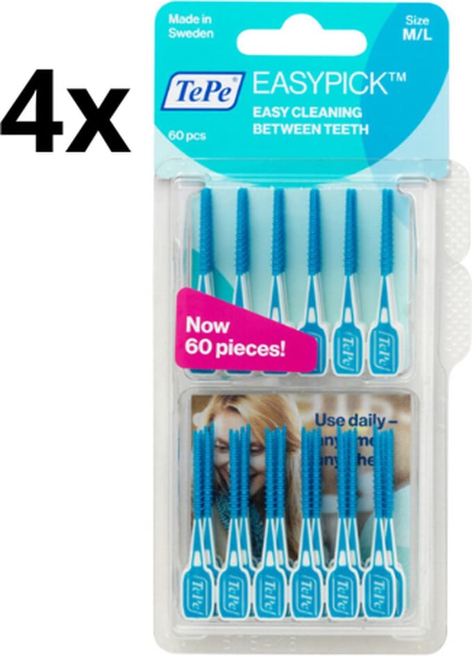 TePe Easypick M/L - Turquoise - 4 x 60 stuks - Voordeelverpakking