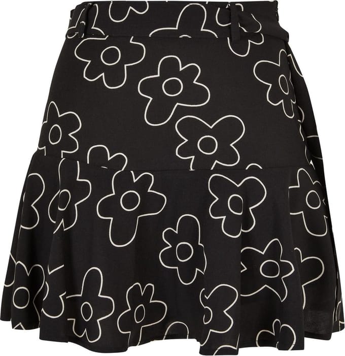 Urban Classics - Viscose flower Korte rok - S - Zwart/Wit