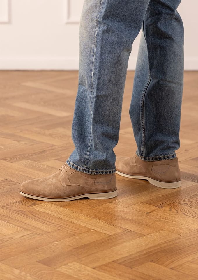 No Stress - Heren - Beige suède veterschoenen - Maat 41