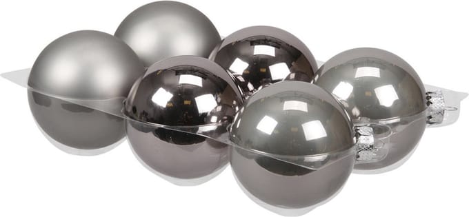 Othmar Decorations Kerstballen - 6x st - titanium grijs - 8 cm - glas - mat/glans - kerstversiering