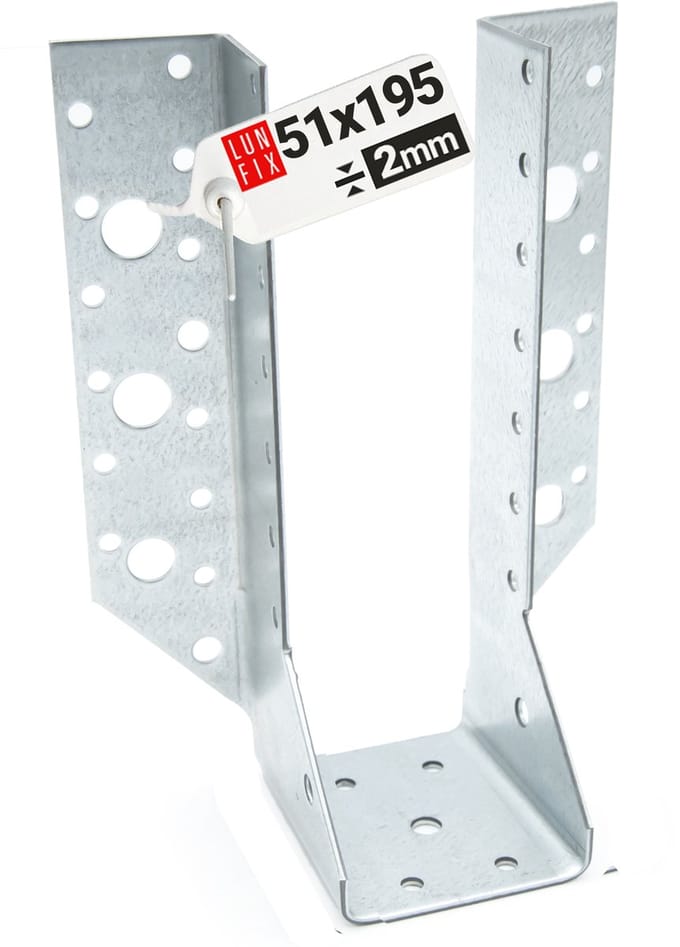 Balkenschuh - 51x195 mm - Typ A - 2 mm dik - U-vormige balkdrager - houten balkverbinder