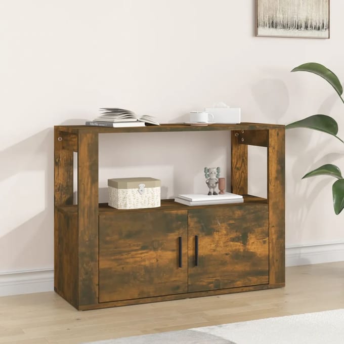 vidaXL - Dressoir - 80x30x60 - cm - bewerkt - hout - gerookt - eikenkleurig