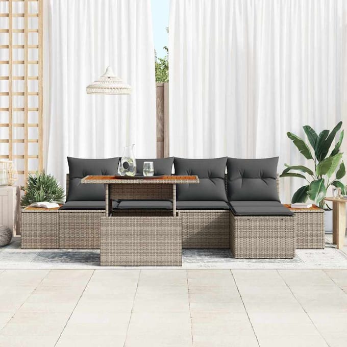 vidaXL Tuin Eettafel Set met kussen 6 pcs Grijs en Bruin